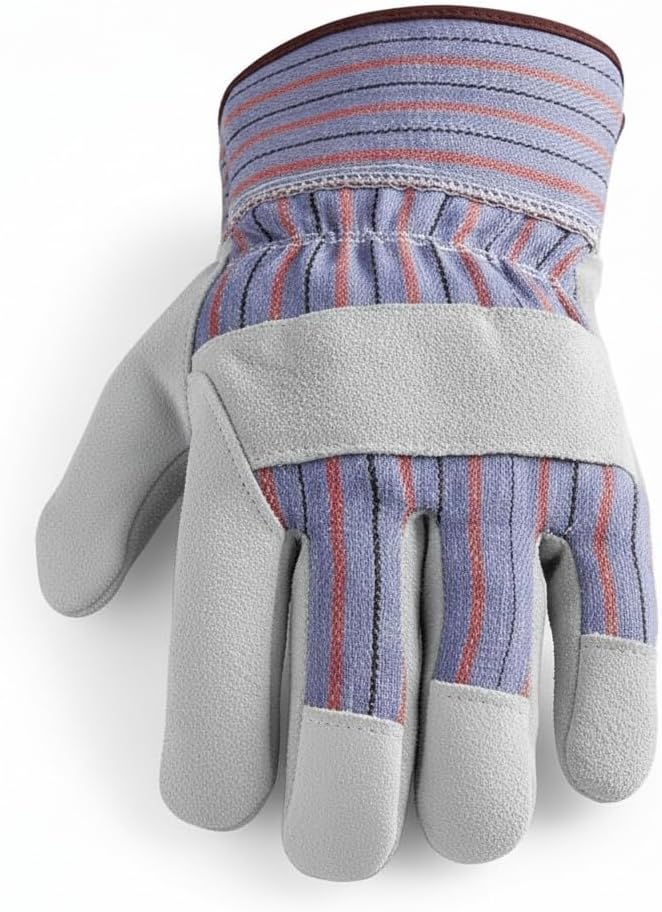 Giorgino Cow Split Leather Work Gloves Pack of 5 for Men & Women, Gardening Gloves with Reinforced Fingertips, Knuckle Guard & Safety Cuff