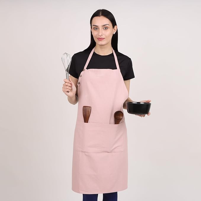 Kitchen Apron Cotton Waterdrop Resistant with adjustable Aprons for Women with Pockets 9 Color option Cooking