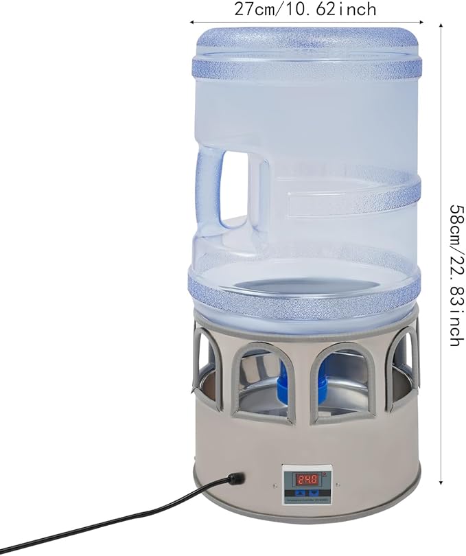 5 Gal/80W Automatic Chicken Water Heater with Adjustable Thermostat 32-122°F,Stainless Steel Poultry Waterer for Winter, Heated Chicken Waterer for Chickens, Ducks, 9 Drinking Windows