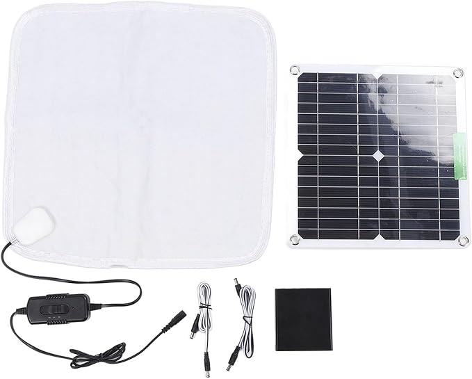 Solar Panel Pet Heating Pad 12V 50W - Portable Soft Heated Blanket for Dogs Cats Outdoor Car Travel, Chicken Coop Safe, Puppy Kitten Warmer with Battery Box