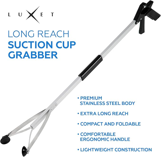 Luxet Reacher Grabber Tool X-Long 80" Aluminum Suction Cup Jaw, Foldable Lightweight Reacher Grabber Pickup Tool, Gripper Grabbers for Elderly Grab it Reaching Tool Trash Picker Grabber (Black)