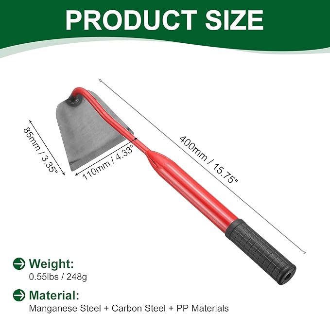 HARFINGTON Garden Hoe 15.75" x 4.33" Steel Hoe Garden Tool Anti-Rust with Non-Slip Handle Edger Weeder Shovel for Backyard Loosening Farm Planting Weeding, Red