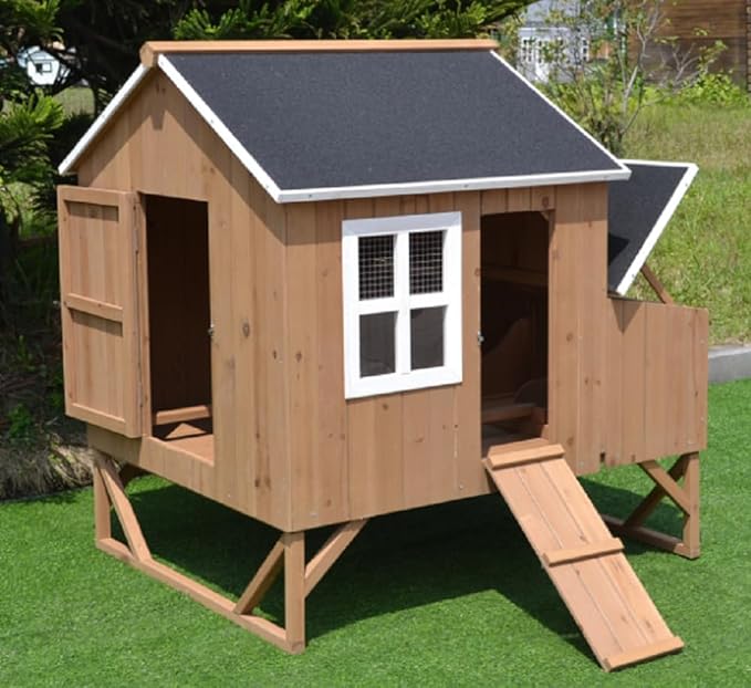 Deluxe Large Wood Chicken Coop Backyard Hen House 4-8 Chickens with 3 Nesting Box