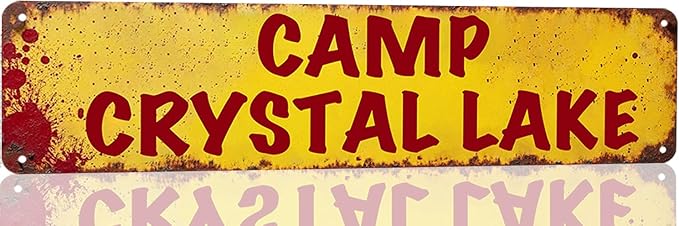 Horror Decor Camp Crystal Lake Street Sign Vintage Metal Tin Signs Horror Movie Decor Halloween Posters Man Cave For Home Kitchen Bathroom Wall Decorations 16x4 Inches