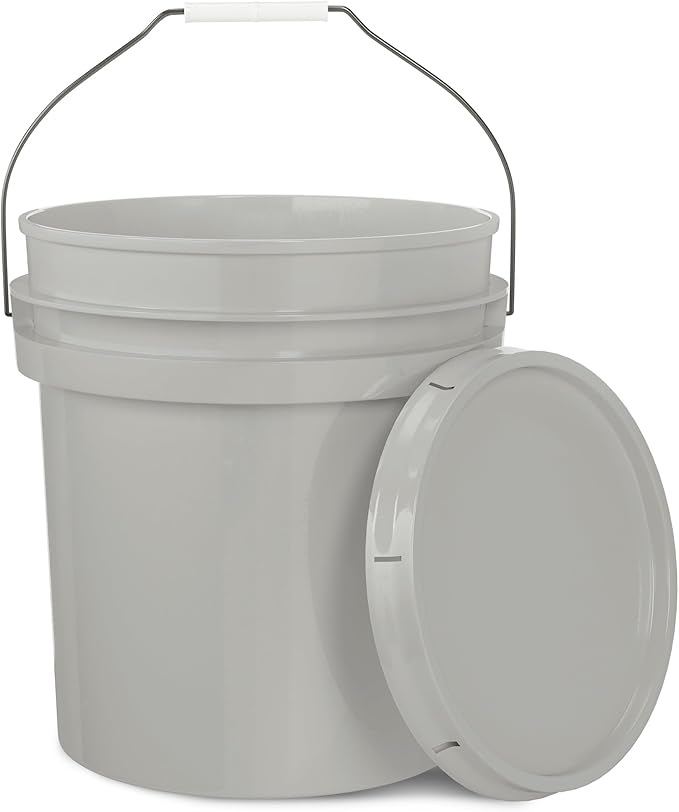 5-Gallon Grey Bucket Pail Container with Lid | Metal Handles with Plastic Grip for Easy Carrying | Multi-Use | Easy Stack and Store | Heavy-Duty Extra Durable | Food Grade | BPA Free - 1 Pack