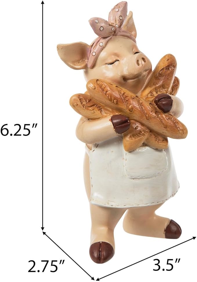 Hobby Lobby Farm Animal Kitchen Figurines, Farmyard Friends, Home Kitchen Coffee Bar Office Decor (Pig Holding Bread)