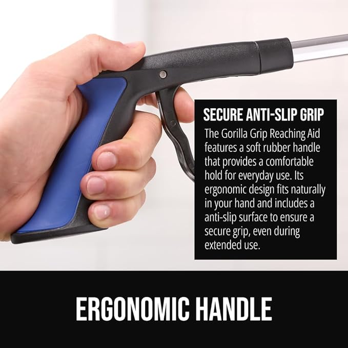 GORILLA GRIP Strong Rubber Lined Claw Grabber, 2 Pack Ergonomic Anti-Slip Reacher Tool for Seniors, 360 Magnetic Rotating Head Reaching Pickup Stick, Foldable Trash Picker, Handicap Gripper, Blue