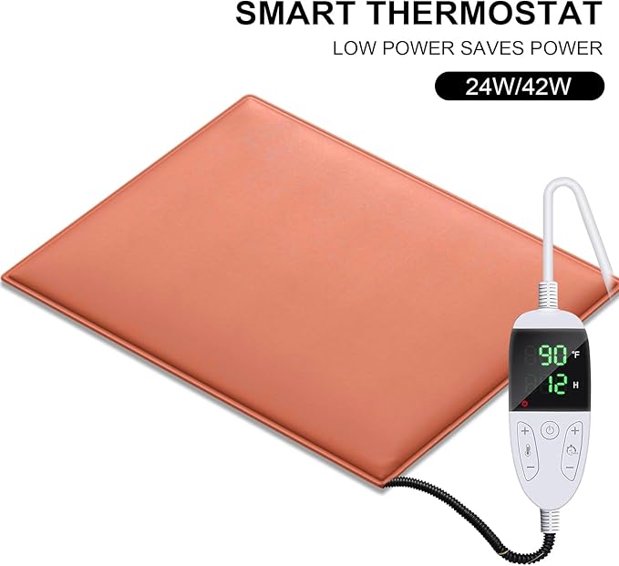 Chicken Heating Pad Baby Chicks Heater Mat Temperature and Timer Adjustable Led Display Chicken Warming Blanket Heated Mat with Anti Bite Cord Chick Brooder Heating Mat Orange 11.7" X 15.6"