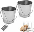 Flat Sided Stainless Steel Bucket 1 Quart Hanging Feeding Pail for Small Dogs Cats Birds, Fits Kennel Cages Compatible, Heavy Duty Food and Water Feeder, 0.25 Gallon Silver Buckets 2 Pack
