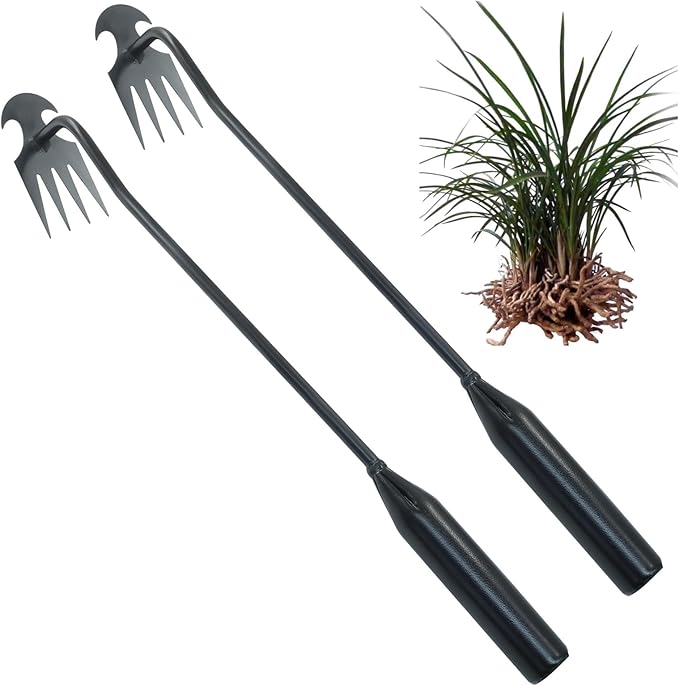 2Pcs Weed Puller Tool Garden Uprooting Weed Pulling Tools, 15.7" Portable Stainless Steel Weeder Tool 4-Claw Manganese Steel Weed Puller for Gardening Backyard Farm