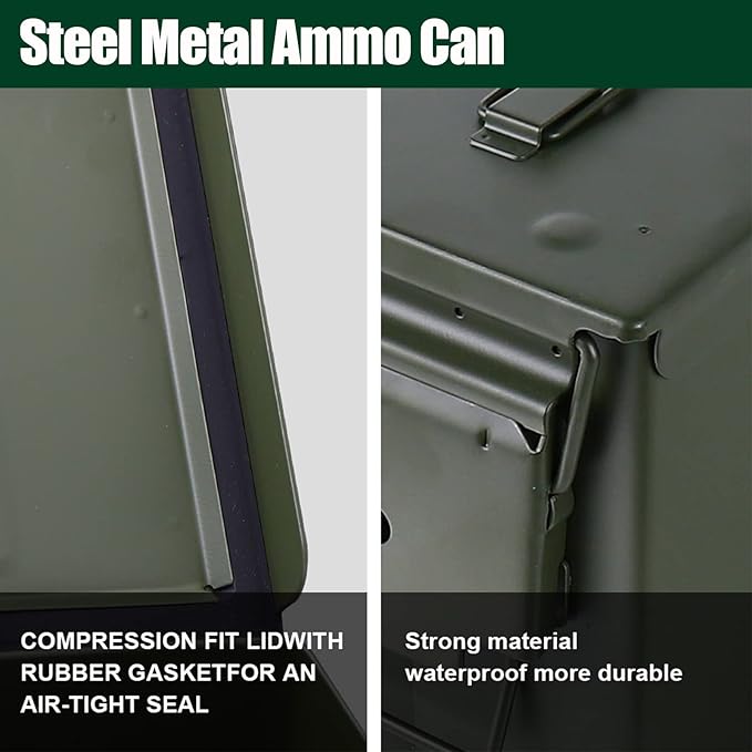 Steel Metal Ammo Can Case Set 30 cal and 50 Cal for Military Army Solid Holder Box for Long-Term Shotgun Rifle Nerf Gun Ammo Storage with Flip Top