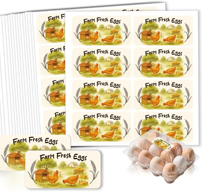 160 Pcs Farm Fresh Eggs Carton Labels, 4 x 2 in Rectangular Retro Font Chicken Unwashed Eggs Labels Self-Adhesive Egg Packaging Stickers for Chicken Egg Box Container Farm Supplies