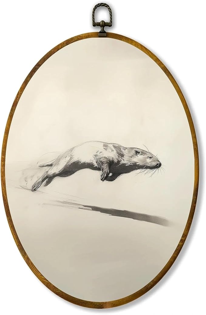 zewepri Black and White Sea Otter Drawing – Minimalist Canvas Print, 8.6×11.4″ High-Density Canvas with Pre-Installed Hook, Ideal for Bedroom, Living Room, Study, Gift for Art Lovers