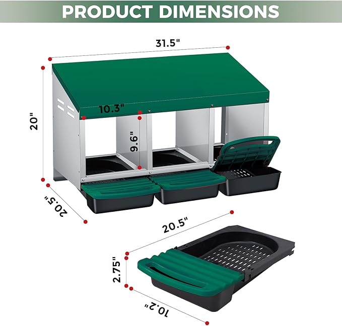 Garvee Chicken Nesting Boxes, 3 Hole Roll-Away Nesting Boxes for Chickens Coop with Perch, Hens, Ducks & Other Poultry,Egg Laying Box with Lid Cover to Protect Eggs,Easy to Assemble