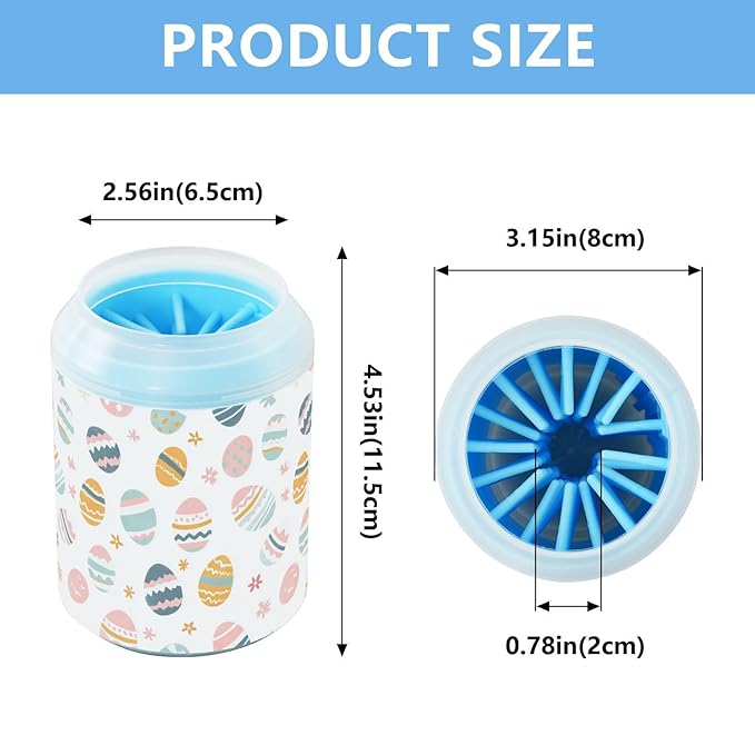 Fustylead Colorful Easter Eggs and Spring Floral Dog Paw Washer for Muddy Paws, Gentle Paw Cleaning Cup for Small & Medium Dogs/Cats, Easy to Use and Travel-Friendly