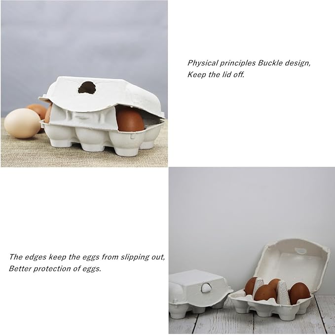 30 Pack Blank Natural Pulp Egg Cartons, Reusable 6 Count Eggs Holder Container for Chicken Eggs Bulk Vintage Half Dozen Empty Egg Cardboard Paper Cartons