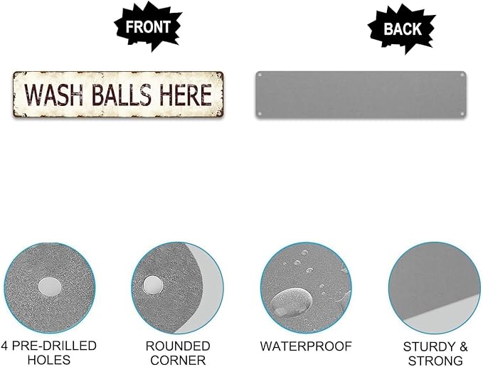Vintage Metal Golf Tin Sign - Wash Balls Here Funny Man Cave Wall Decor, 16x4 Inch Retro Sports Bar Art, Unique Golf Gift for Golfer Husband and Club Enthusiasts