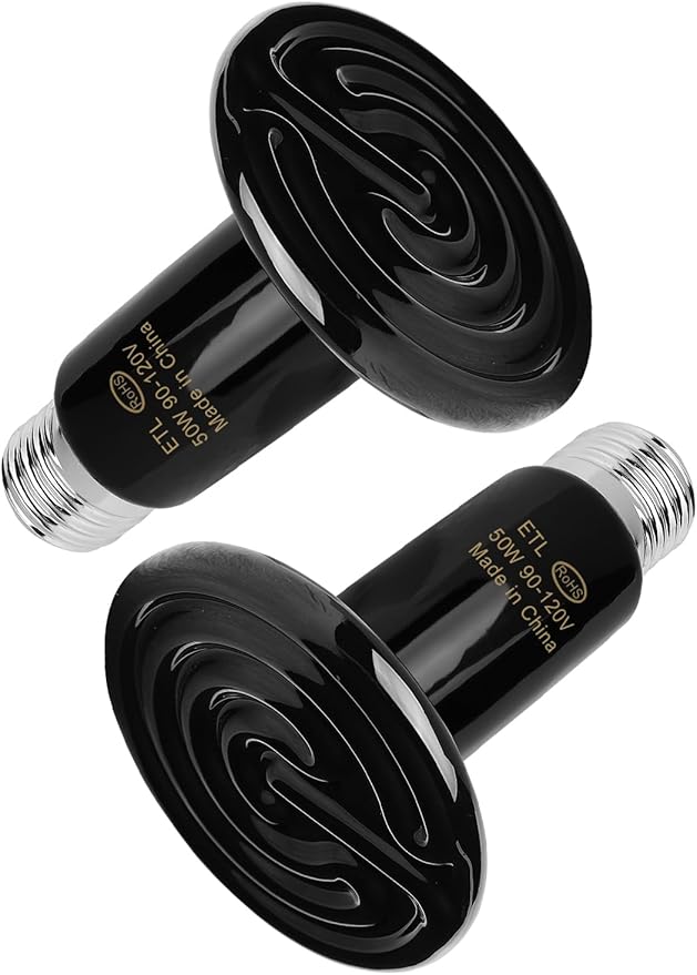 WUHOSTAM 50W 2 Pack Ceramic Heat Lamp,Black Infrared Bulb Emitter Lamp for Pet Coop Heater Reptile Chicken Lizard Turtle Brooder Bulb Temperature Adjustable No Harm No Light ETL Listed