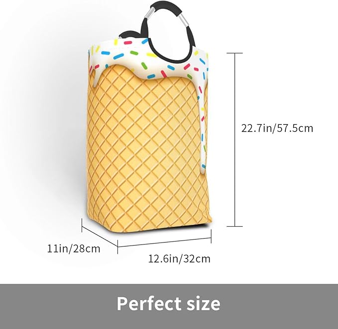 Ice Cream Cone Laundry Basket Yellow Foldable Laundry Hamper Cute Collapsible Laundry Baskets with Handles Clothes Hamper Laundry Tote Bag for Dorm Family Storage Bin 50L