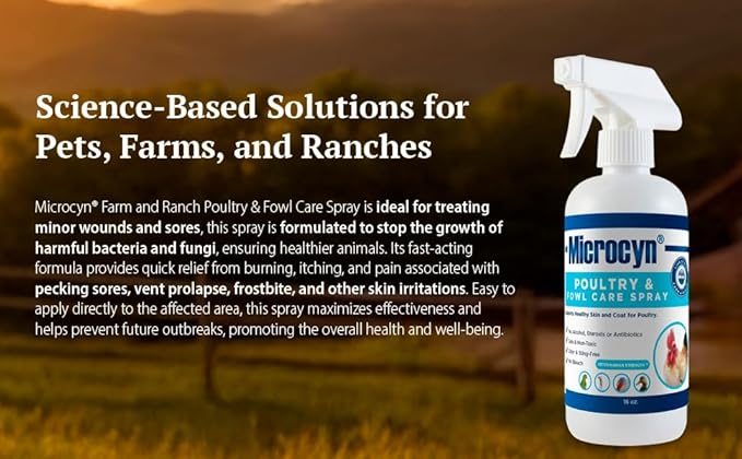 Poultry & Fowl Care Spray for Chickens, Ducks & Livestock – Supports Minor Wound Care & Skin Comfort – Easy-to-Apply Topical Spray – 16 oz
