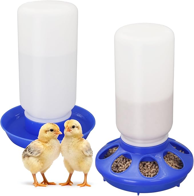 Chick Feeder and Waterer Set No Waste Automatic Chicken Feeder and 1L Waterer for Baby Chicks, Ducks, and Quail – Brooder Starter Kit (Blue)
