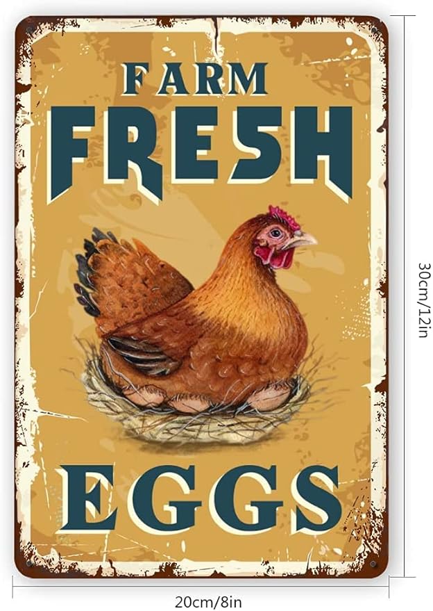 Funny Chicken Coop Metal Tin Sign - Farm Fresh Eggs Vintage Country Chicken Hen Rooster Tin Signs Farm Yard Decorative Signs 2Pcs 8x12Inch