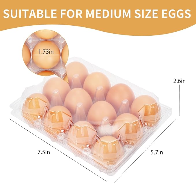120Pack Egg Cartons Cheap Bulk One Dozen Clear Egg Cartons for Home Ranch Chicken Farm, Commercial Business Market Display, 3x4 Grids