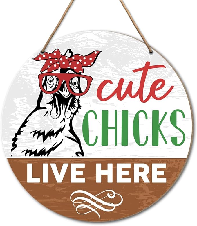 Chicken Coop Sign Wall Decor, Chicken Coop Decoration for Chicken Farm Coop Hen House Hanging Sign Decor, Gift for Chicken Farmer Owners, Cute Chicks Live Here