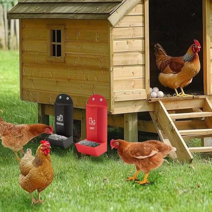 Chicken Oyster Shell and Grit Feeder, Gonoce Upgraded Automatic Hanging Chicken Feeder, Coop Accessories (Red&Black, Large)