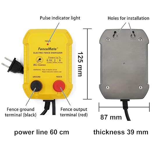 FenceMate AC Powered Electric Fence Charger Output 0.15J up to 2 Miles to Contain Small Pet, Poultry, Keep Rodent & Nuisance Animals Out, Used in Homestead, Garden, Pond,Fence Energizer up to 4 kV