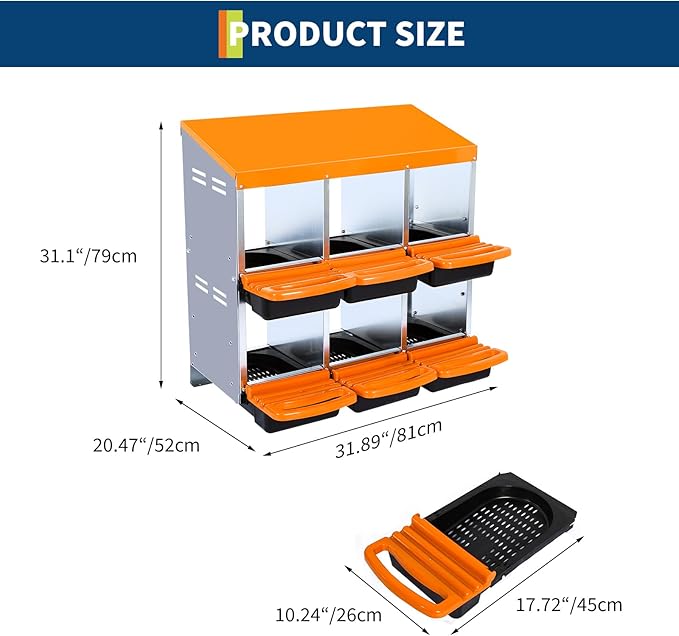Chicken Nesting Boxes,6-Hole Nesting Box for Chicken Coop with Roll Away Design & Removable Lid,Laying Box for Chicken Coop,Easy Egg Collection, Easy Cleaning, with Legs