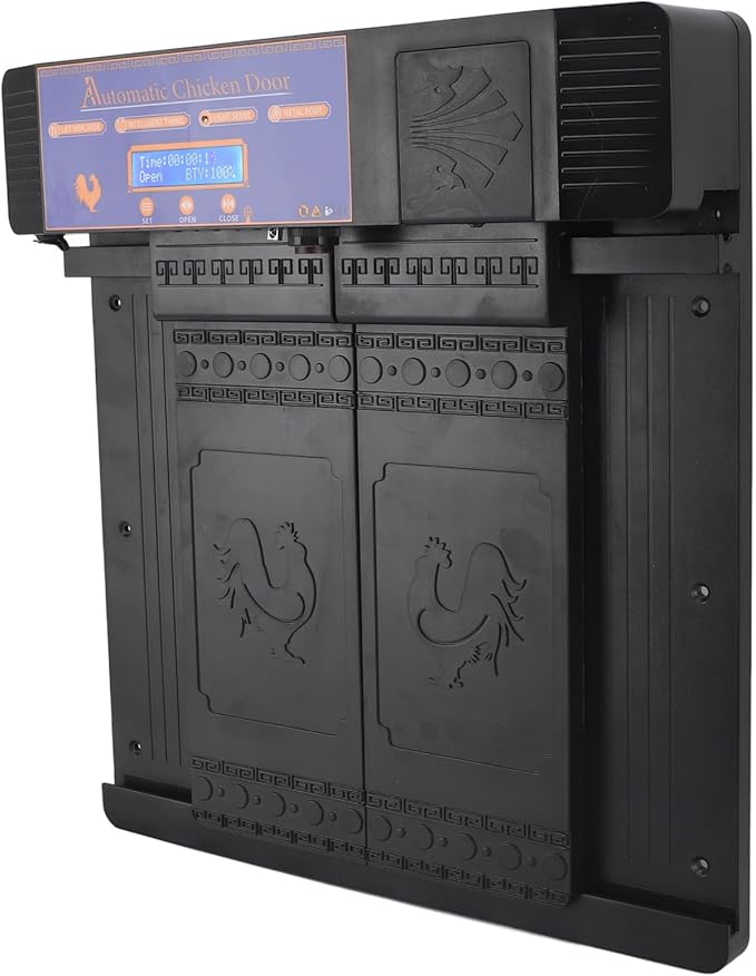 Automatic Chicken Coop Door, Double Doors IP45 Solar Automatic Chicken Coop Door, Intelligent Multiple Modes Infrared Prevent Pinch for Chicken for Poultry (Black)