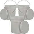 EconoHome 5-Gallon Grey Bucket Pail Container with Lid | Metal Handles with Plastic Grip for Easy Carrying | Easy Stack and Store | Heavy-Duty Extra Durable | Food Grade | BPA Free - 3 Pack