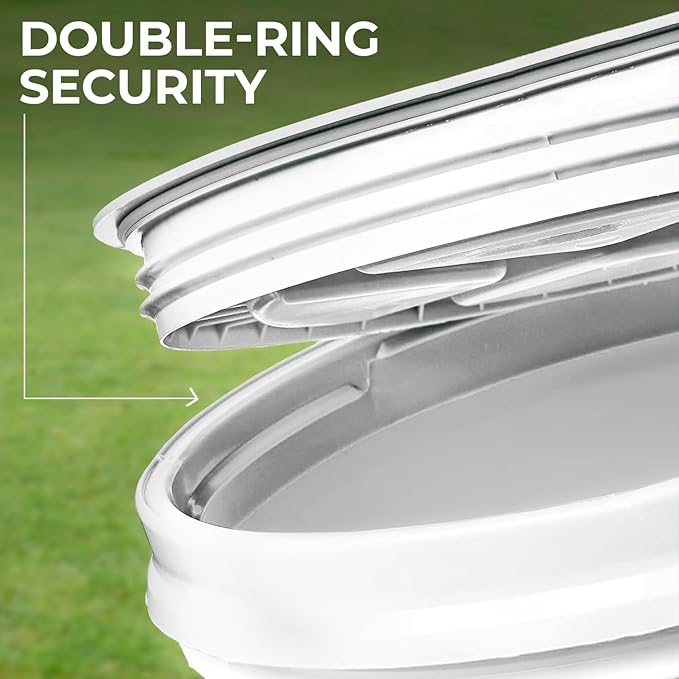 5-Gallon White Bucket Pail with Gamma Seal Screw on Airtight Lid, Heavy-Duty 90MIL Extra Durable, Food Grade, Metal Handles with Plastic Grip for Easy Carrying, Easy Stack & Store, BPA Free - 2 Pack