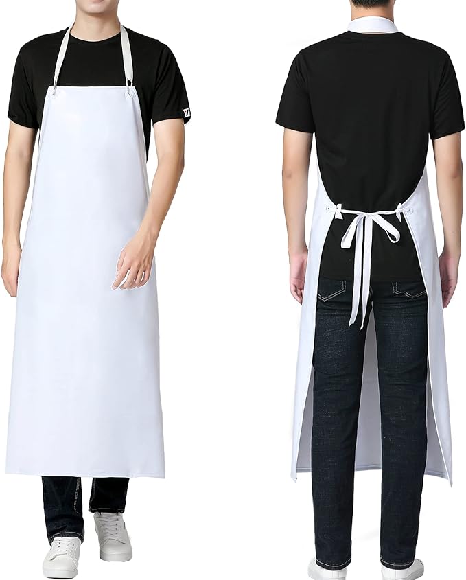 Unisex Waterproof Rubber Vinyl Apron - Oil Chemical Resistant Work Apron with Adjustable ties for Dishwashing,Kitchen,Cleaning,Butcher,Food Industrial MD006-whitethick