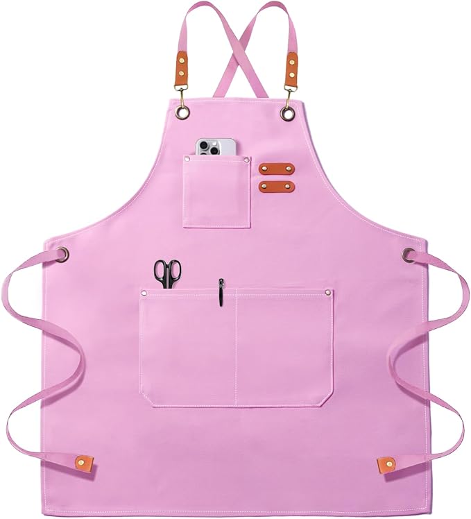 Chef Apron for Men Women Canvas Aprons with 3 Pockets Cross Back Resistant Work Apron for Cooking