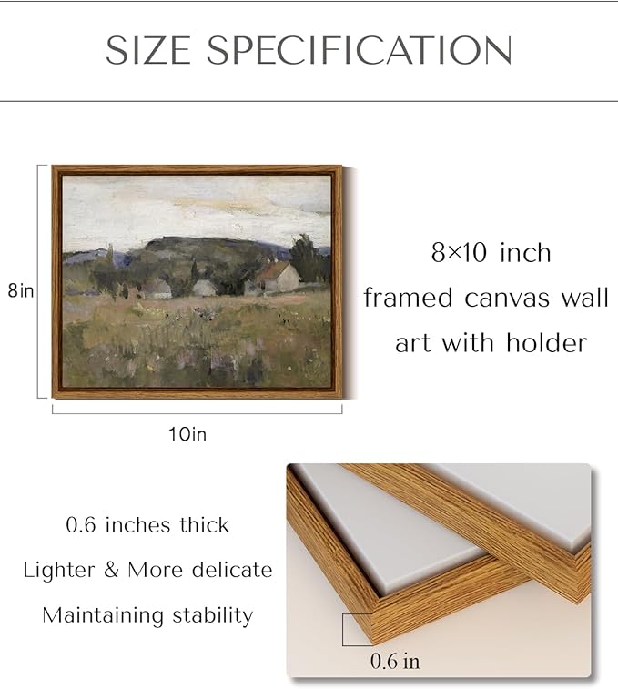 InSimSea Framed Canvas Art, Abstract Serene Countryside Scene, Mid Century Modern Decor for Living Room, Bedroom, Office - 8x10in