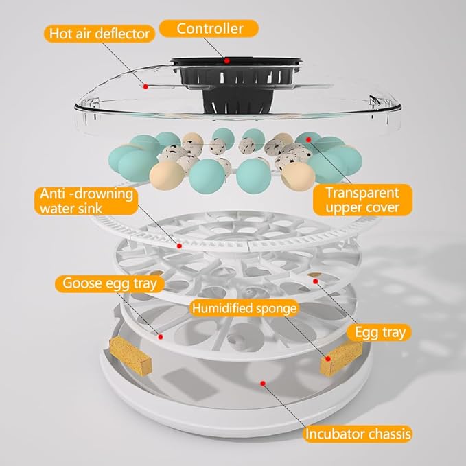 MeeF incubators for Hatching Eggs,Automatic 30 Eggs Incubator with Automatic Turner and Humidity Control, can Hatch Duck Eggs, Pigeon Eggs, Bird Eggs,Quail Eggs and 15 Goose Eggs