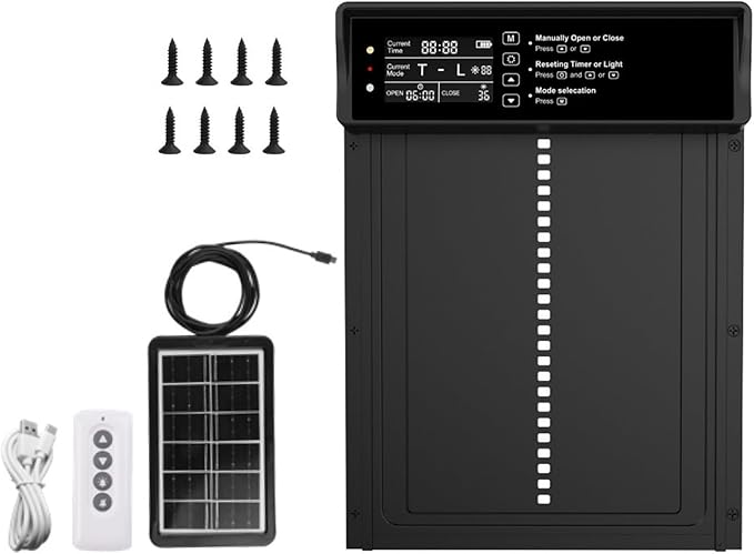 Automatic Chicken Coop Door Solar Powered, Display Automatic Chicken Door with Timer & Light Sensor,Solar Chicken Coop Door(Bundle3)
