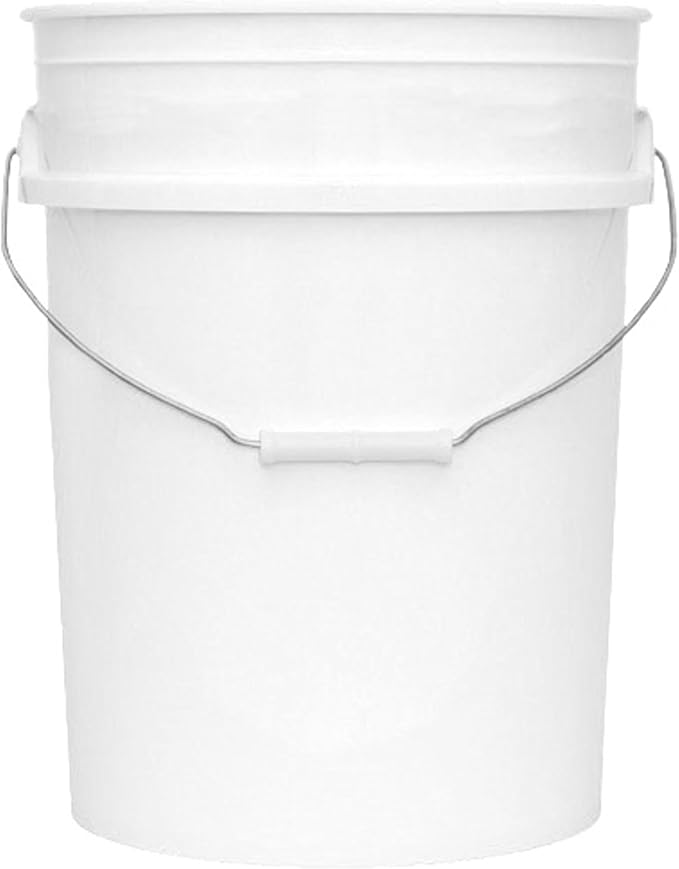 5-Gallon Bucket Only – No Lid Included, Made in USA, Food Grade BPA Free Plastic, Heavy Duty Multi-Use, Metal Handle with Grip, Stackable Storage – White, 1 Pack