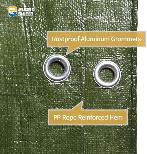 GUARD SHIELD Green Tarps Heavy Duty Plus+ Waterproof 10x10 Feet, 12mil Large Tarp with Reinforced Grommets, Outdoor Cover for Roof, Car, Boat, Truck and Ground Pool