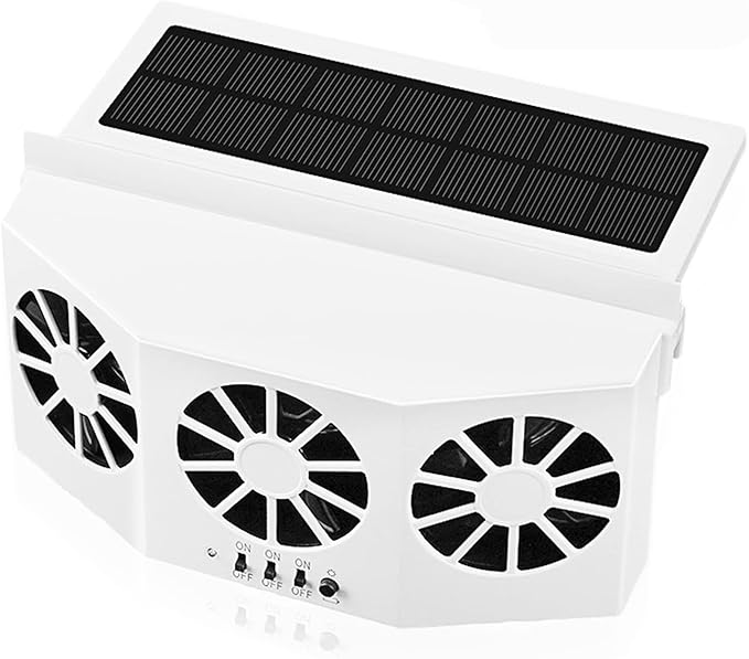 Car Solar Powered Window Exhaust Fan, Air Purifier, Solar Power Air Vent Radiator Fan for Backseat or Frontseat, Vehicle Ventilation Fan (White)