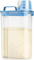 Rice Airtight Storage Container, 3 to 5Lbs Cereal Dry Food Flour Bin, Pet Dog Cat Food Dispenser with Measuring Cup, BPA Free Clear Plastic Kitchen and Pantry Organization Bin for Sugar, Pasta