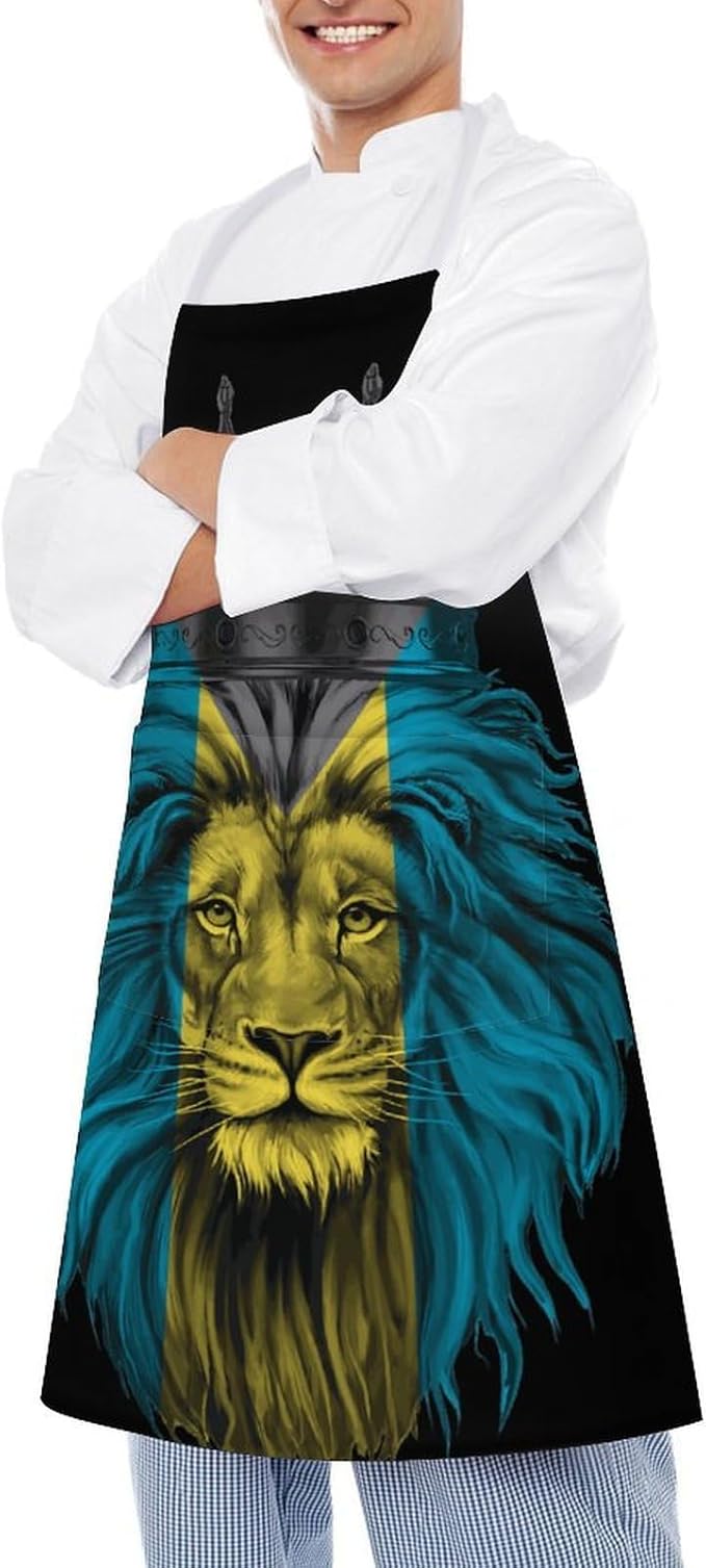 Bahamas Map Flag Apron,Waterproof Unisex Adult Aprons with Pockets Kitchen Baking Aprons