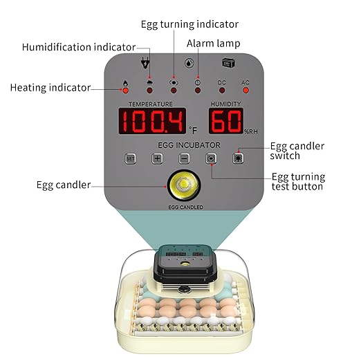 35 Egg Incubator with Automatic Egg Turning and Humidity Control, Incubator for Chicken Eggs, Quail, Duck Eggs, with Egg Candler