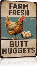 Vintage Metal Signs Chicken Coop Signs for Farmyard Decor, Farm Tin Signs for Home Kitchen Outdoor Decor, Chicken Decor for Country Cottage, Fresh Butt Nuggets 8×12, Chicken Egg Sale Outdoor Décor