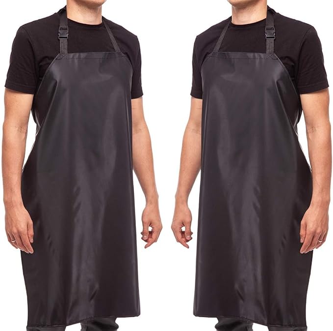 Aulett Home 35" Waterproof Rubber Black Vinyl Apron for Dishwashing, Lab, Butcher, Dog Grooming - Industrial Plastic