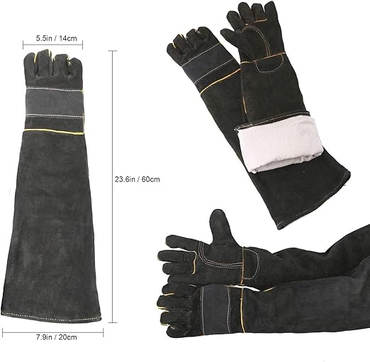 Long Sleeve Thick Leather Animal Handling Glove Anti Scratch Protective Gloves for Training Dog Cat Bird Snake Parrot Lizard Wild Animals Reptiles,Bite Resistant Gloves(Large,23.6in)