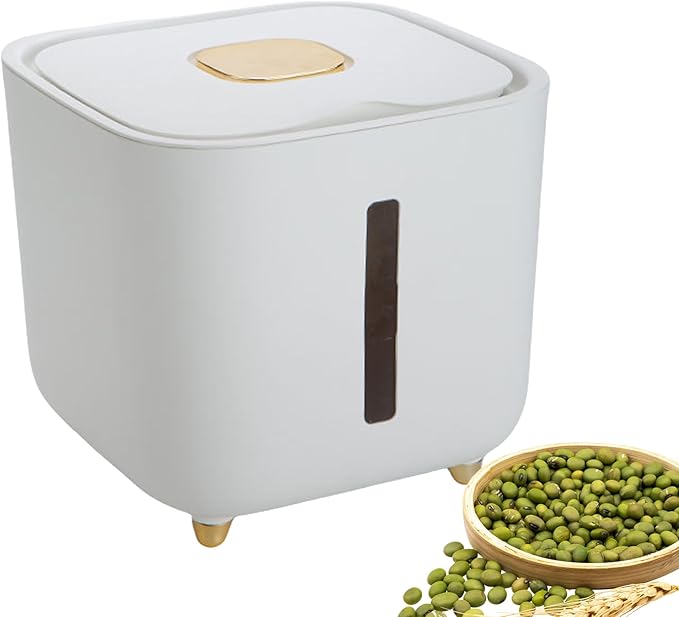 Grain Hopper - High Volume Sealed Provision Bin With Cover, Food Preservation Holder, Large Household Supply Vault, Animal Feed Reservoir, Clear Level Display | for Home Cupboard Pet Feeding Managemen