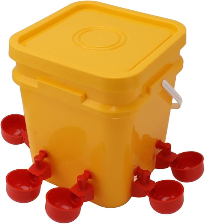 GLOGLOW Automatic Chicken Waterer Bowl, Durable Plastic with Gravity System, 12L Drinker for Chickens, Ducks and Other Poultry (Bucket + Conjoined Red Bird Bowl+ Black Screws)